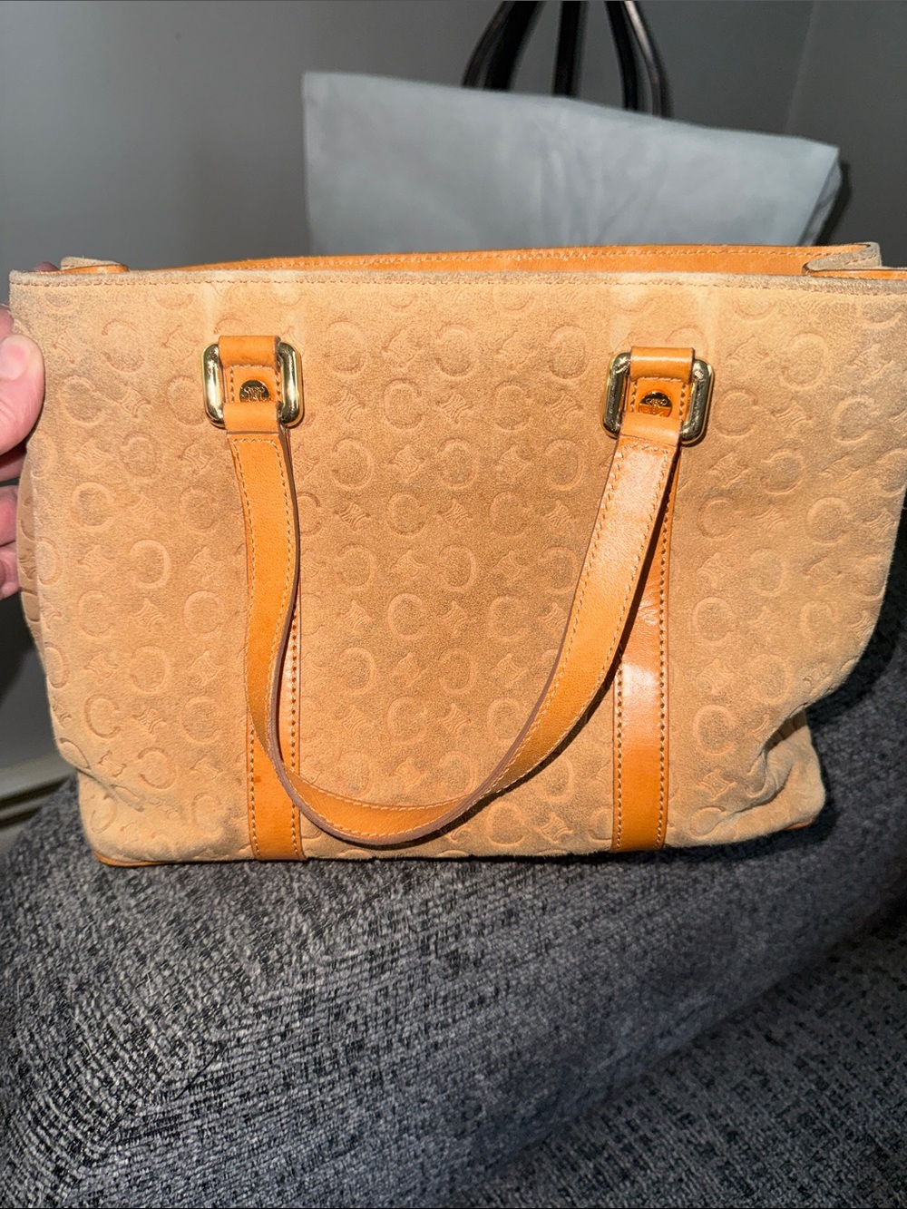 Authentic Celine Camel Suede Leather Macadam Monogram Vintage Celine Tote!Rare. - Picture 9 of 13